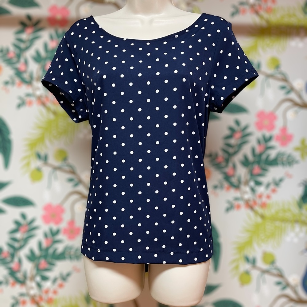 Gap Navy Polka Dot Top